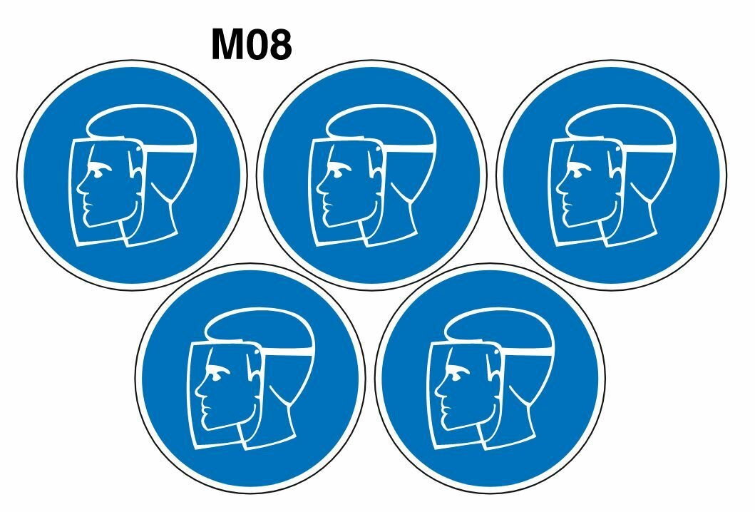 Предписывающие знаки M08 Работать в защитном щитке ГОСТ 12.4.026-2015 100мм 5шт