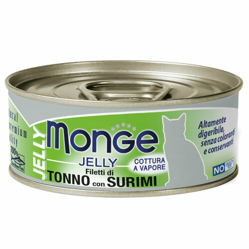 Monge Jelly Adult Cat влажный корм для взрослых кошек с желтоперым тунцом и сурими, в консервах - 80 г х 24 шт