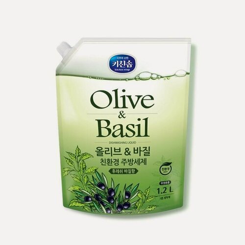 Изображение товара Экологичное средство для мытья взрослой и детской посуды, бутылочек, овощей и фруктов с ароматом базилика и душистых трав 1,2 л мягкая упаковка
