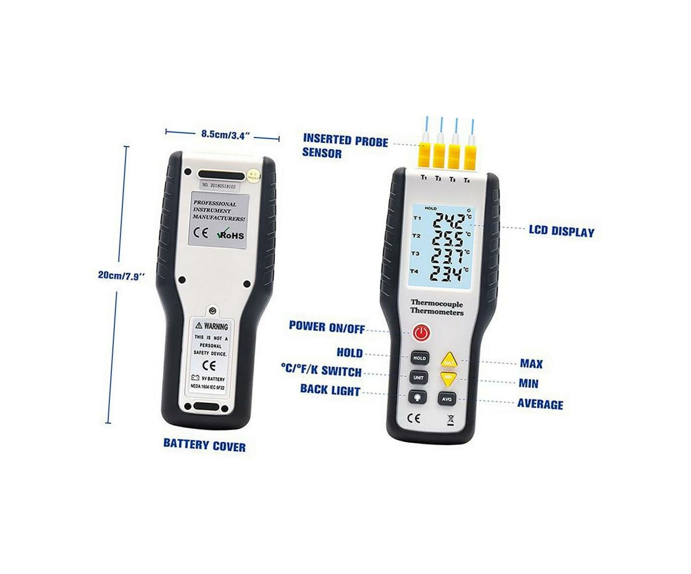 Тепловизоры Термопарный термометр Hti HT (9815) (EU) - thermocouple meter. Измеритель термопары. 4-х канальный цифровой термометр.