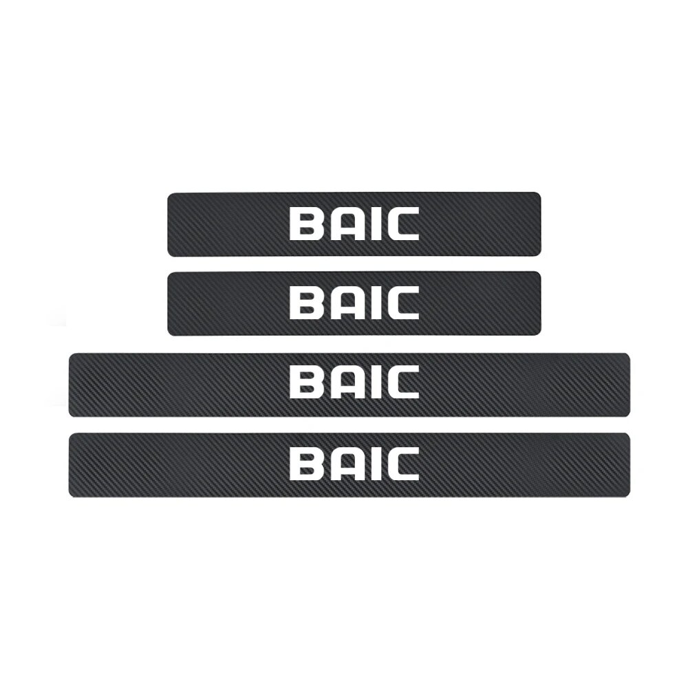 Наклейка на порог двери автомобиля из углеродного волокна для Baic X25 X35 X55 X65 D50 Q25 Q35 EV2 EV5 BJ40 EC3 EC5, Logo White, Black Carbon Fiber, FOR BAIC LETETR