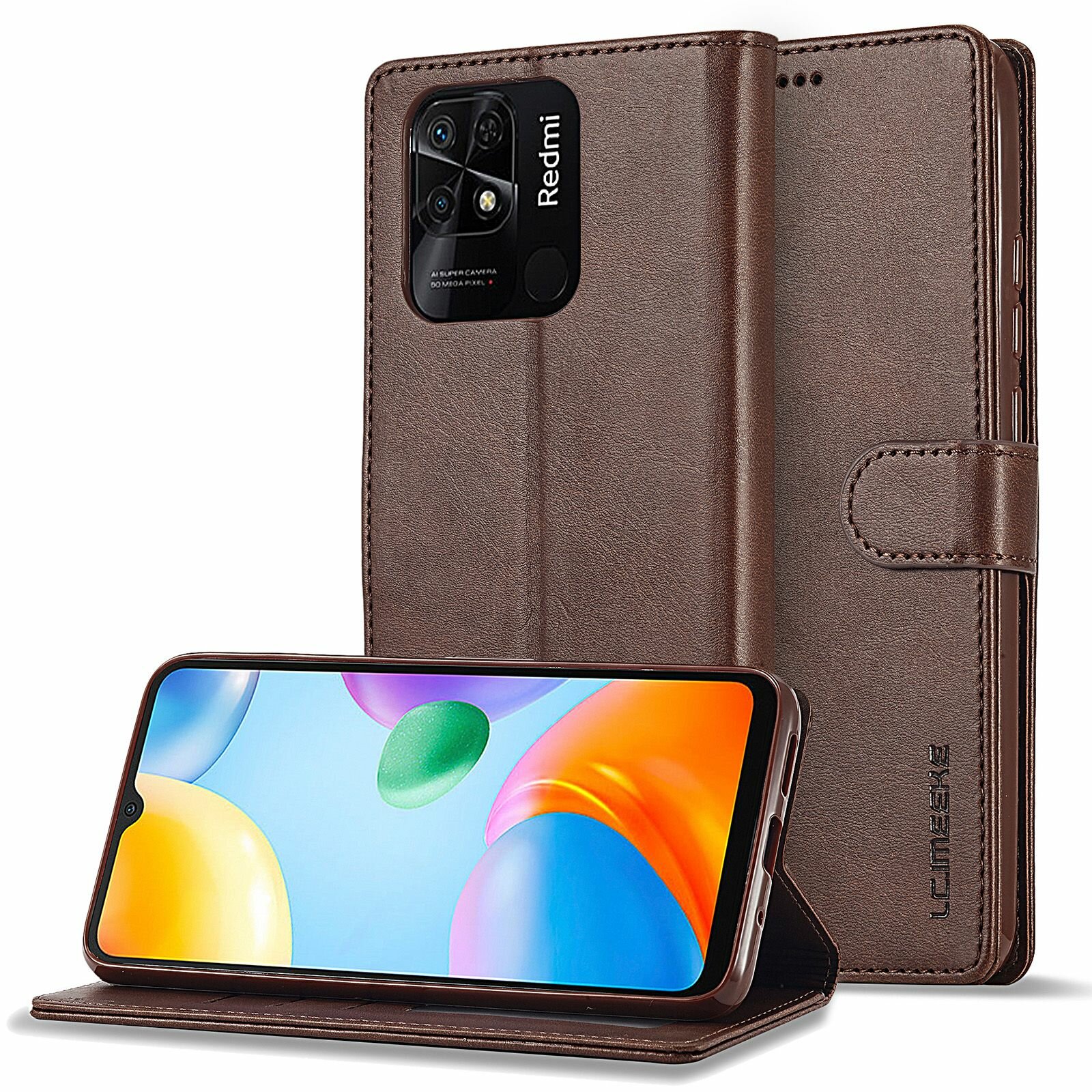 LCIMEEKE Кожаный книжка чехол для Xiaomi Redmi 10C / Ксяоми Редми 10С / Сяоми Редми 10С с визитницей из экокожи