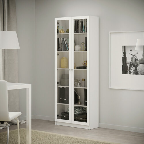 Изображение товара Шкаф стеллаж Билли 20 деревянный ЛДСП, 80*30*202 Белый для книг, посуды, с полками