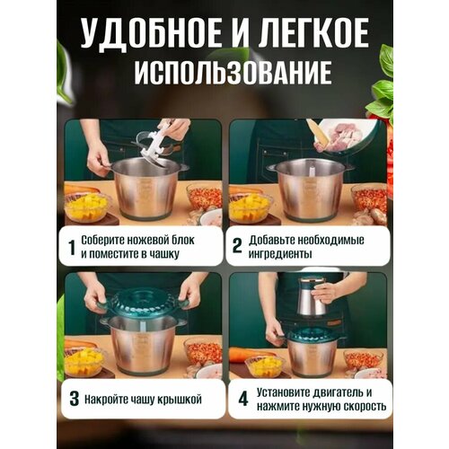 Измельчитель кухонный кухонный измельчитель из нержавеющей стали для овощей фарша кофе орехов портативный объем чаши 2 литра мощность 250 Ватт 2990₽