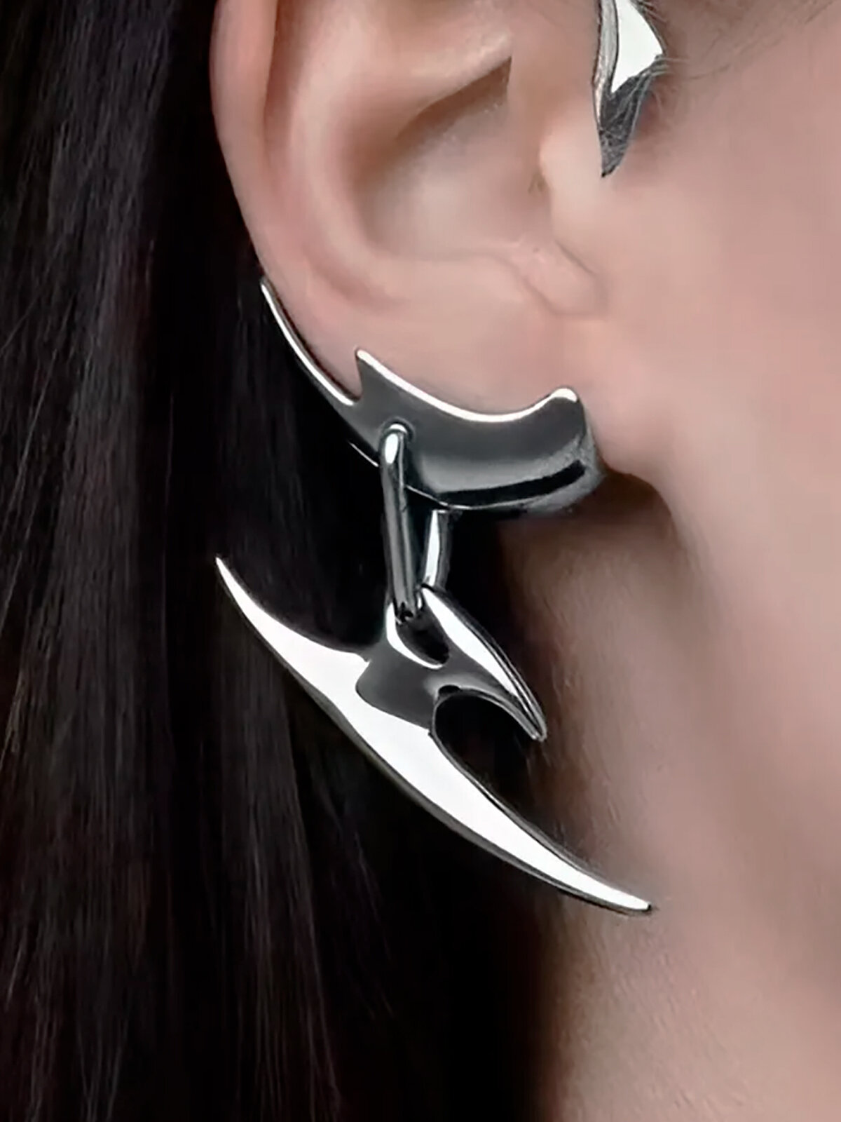 Моносерьга кафф, размер 94 мм, серебряный — фото 1