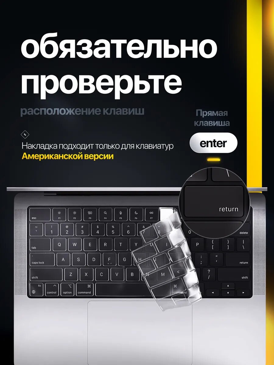 Накладка на клавиатуру для Macbook Pro 14/16 2021-2024 / Air 13/15 M2 2022-2023 US — фото 1