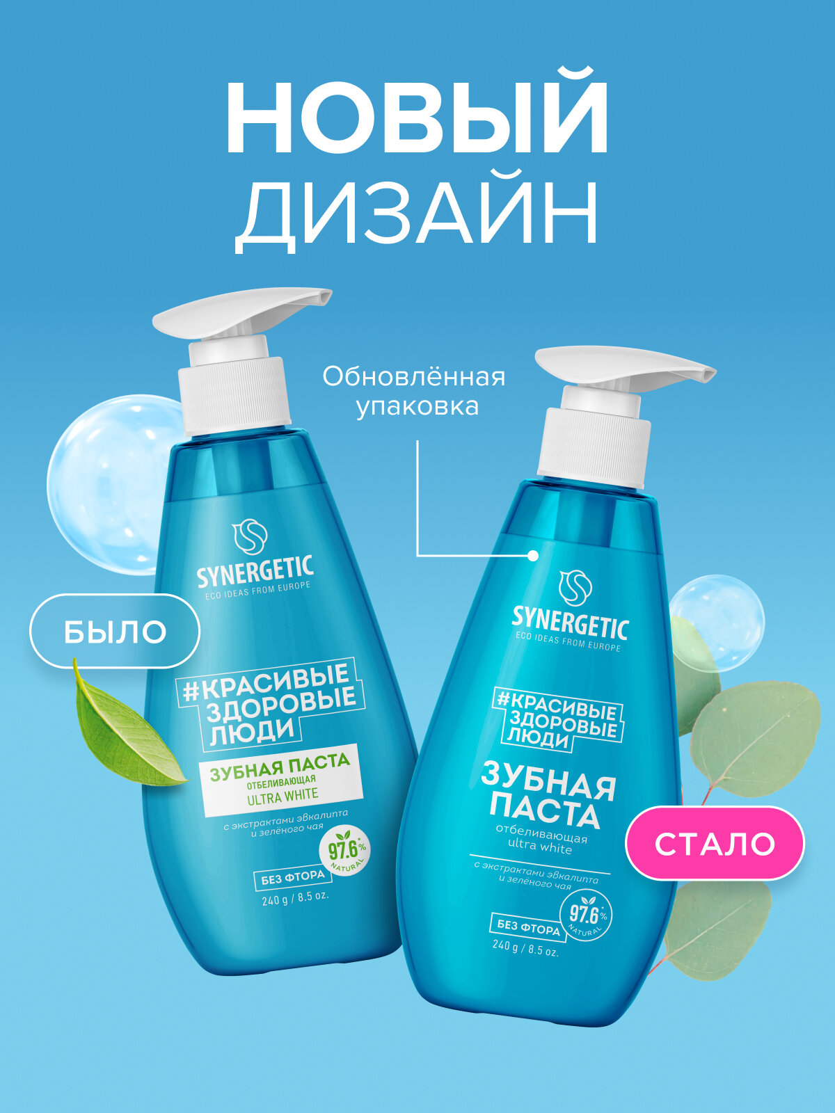 Набор Зубная паста SYNERGETIC (отбеливающая ULTRA WHITE+укрепляющая CALCIUM PRO)-2шт по 240гр. — фото 1