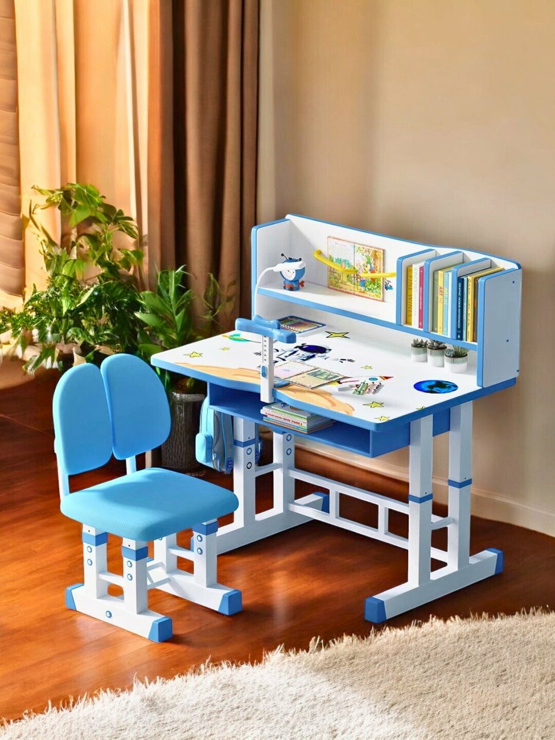 Детский стол и стул #1 Toy, регулируемая высота, многозонный книжный шкаф — фото 1