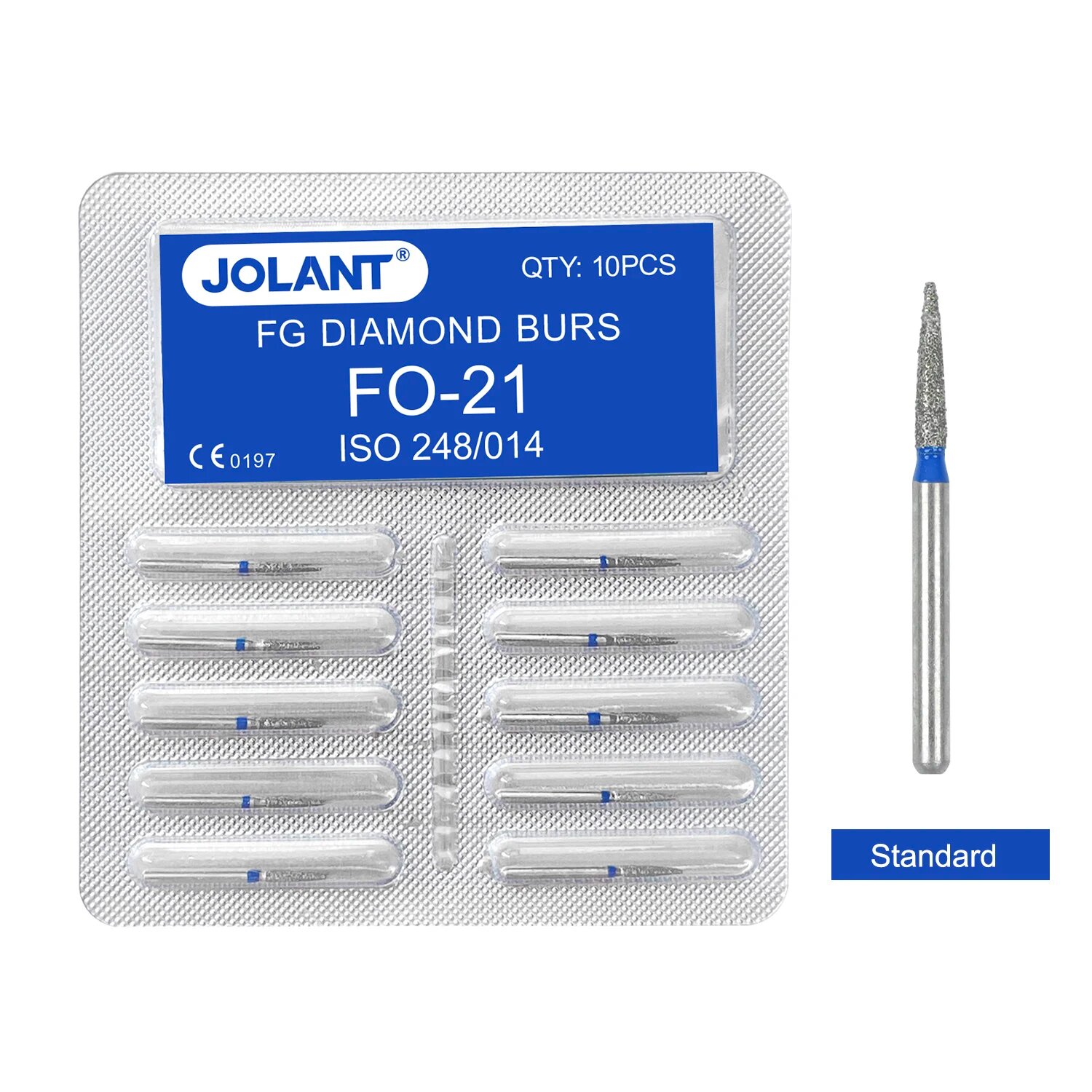 Стоматологические алмазные боры JOLANT FG 1,6 мм, набор из 10 штук, 10pcs FO-21
