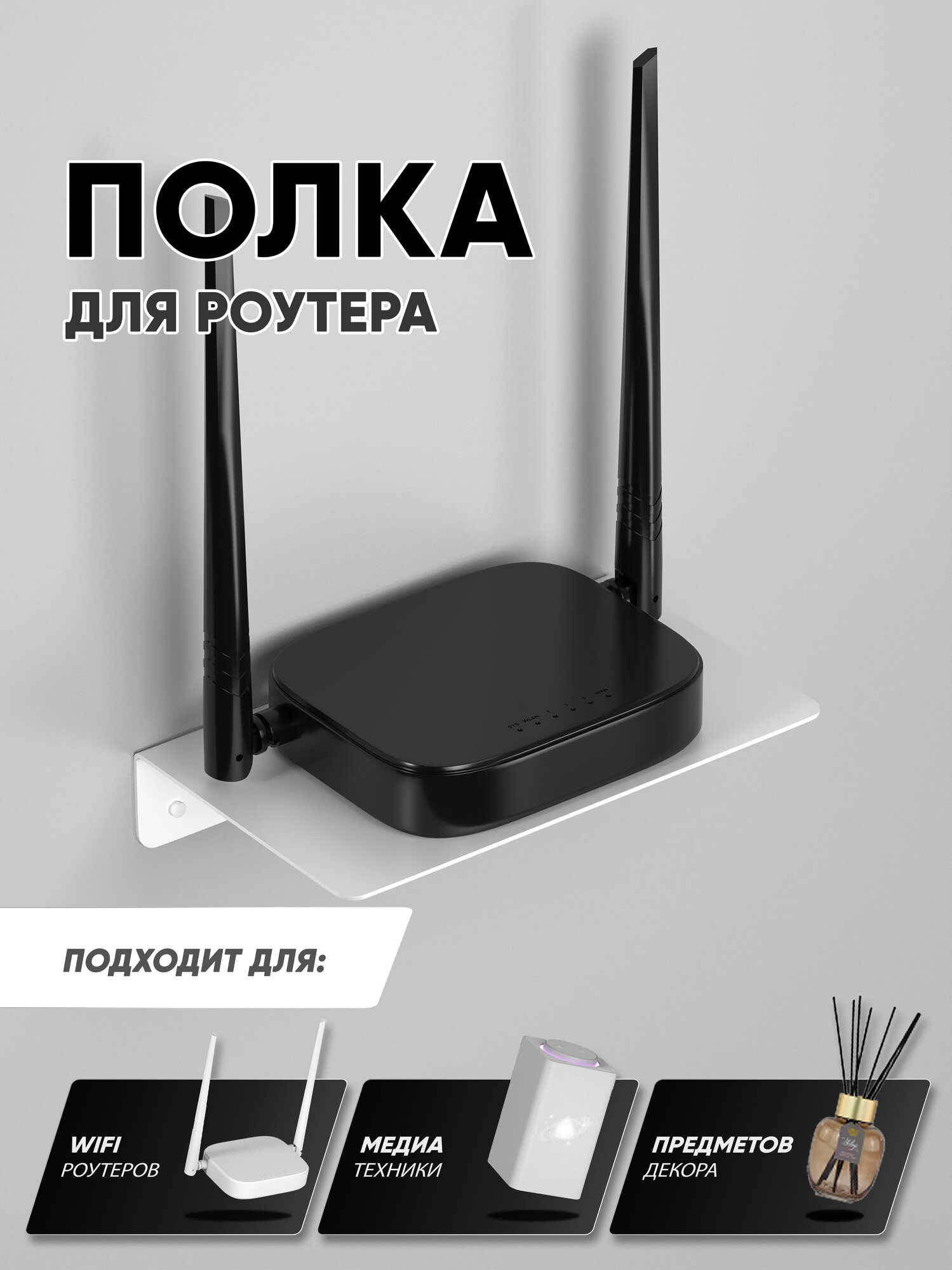 Полка для роутера RightSide "White", настенная, белая, металлическая