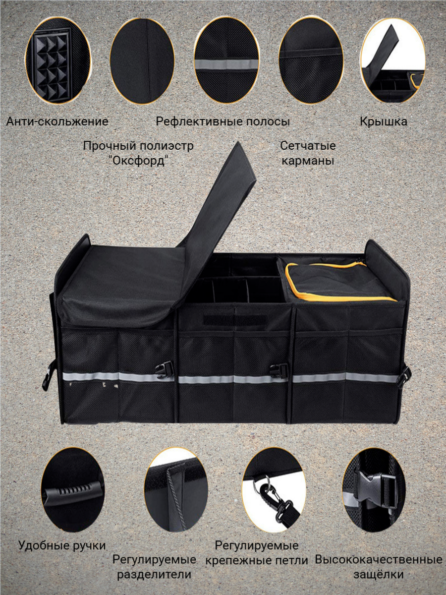Картинки Складной и переносной органайзер-сумка в автомобиль с термокоробом и отсеками для хранения