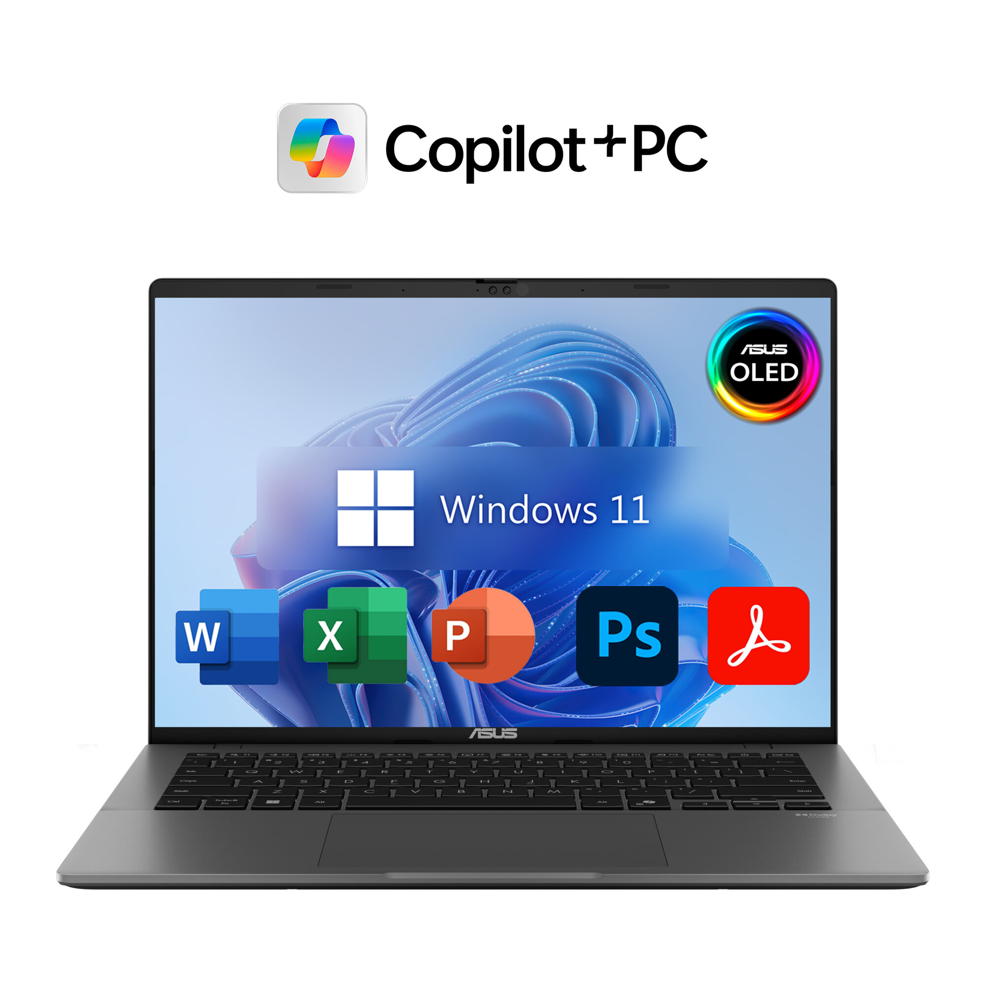 14" Ноутбук ASUS Vivobook S 14, OLED, 130% sRGB, AMD Ryzen 7 260 (5.1 ГГц), RAM 32 ГБ DDR5, SSD 1 ТБ, AMD Radeon 780M, Windows 11 Pro + Microsoft Office 2021, Русская раскладка, Matte Gray, ЕАС