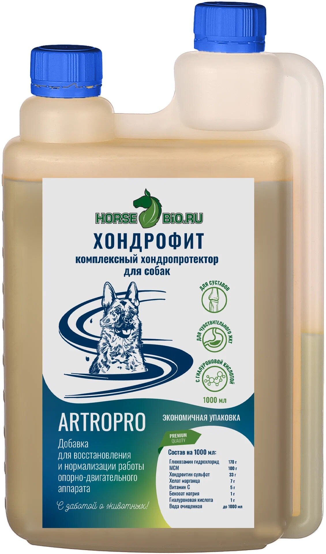Кормовая добавка HORSE-BIO Хондрофит ArtroPro для собак крупных пород c чувствительным пищеварением  1000 мл