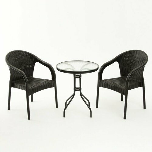 Набор садовой мебели: 2 кресла + стол, темно-коричневый