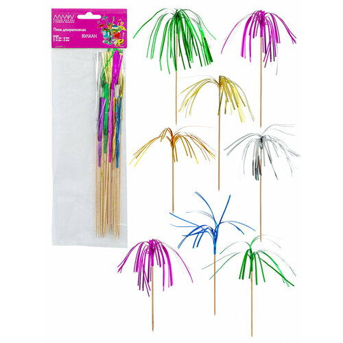 Новогодние шпажки ALMIN для канапе и напитков вулкан бамбук 12 шт 15 см - 6 шт 10 см - 6 шт 140₽