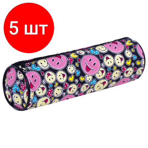 фото Комплект 5 шт, пенал-тубус пифагор, мягкий, "smile", 20х7 см, 229268