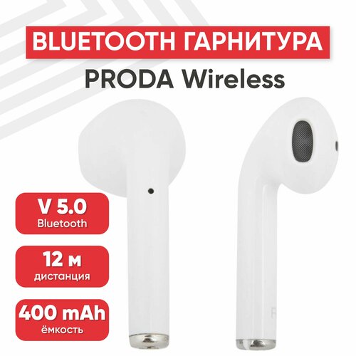 Беспроводные TWS наушники вставная стерео Proda TWS WirelessThouching Bluetooth Earphone 5.0, белая