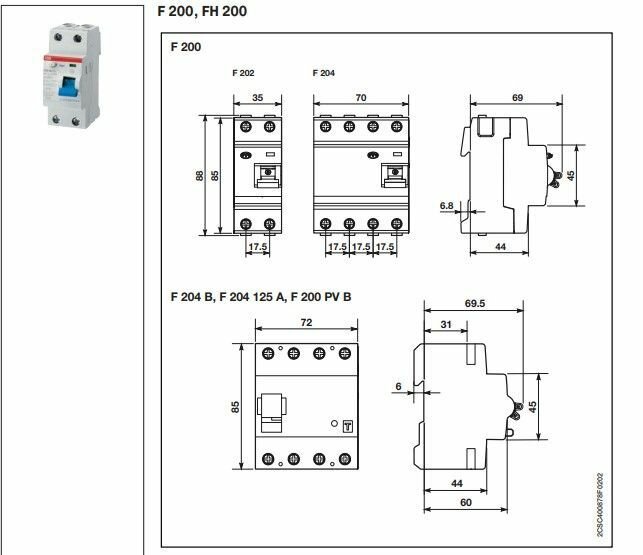 F204 AC-63/0,03 2CSF204001R1630 Выключатель дифференциального тока четырехполюсный 63A 30мА (тип АС) ABB - фото №18