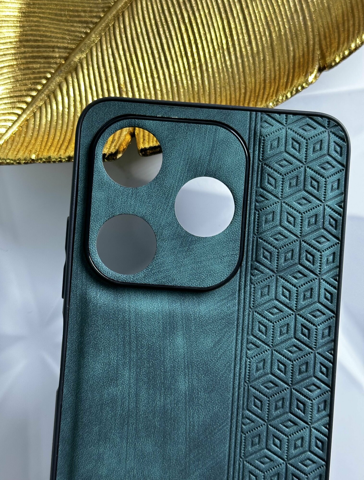 Чехол кожаный на Tecno Spark 10, Tecno Spark 10C / Чехол на Техно Спарк 10, Техно Спарк 10С с защитой камеры, геометрия, зеленый — фото 1