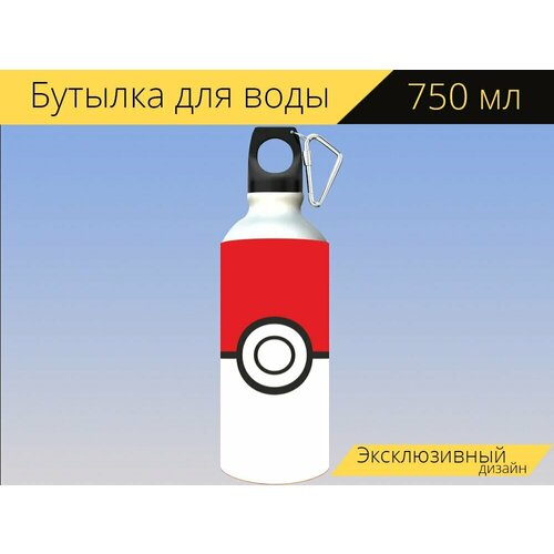 фото Бутылка фляга для воды "покемон, покебол, покемон идут" 750 мл. с карабином и принтом lotsprints