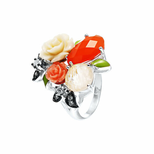 фото Кольцо element47, серебро, 925 проба, агат, размер 16