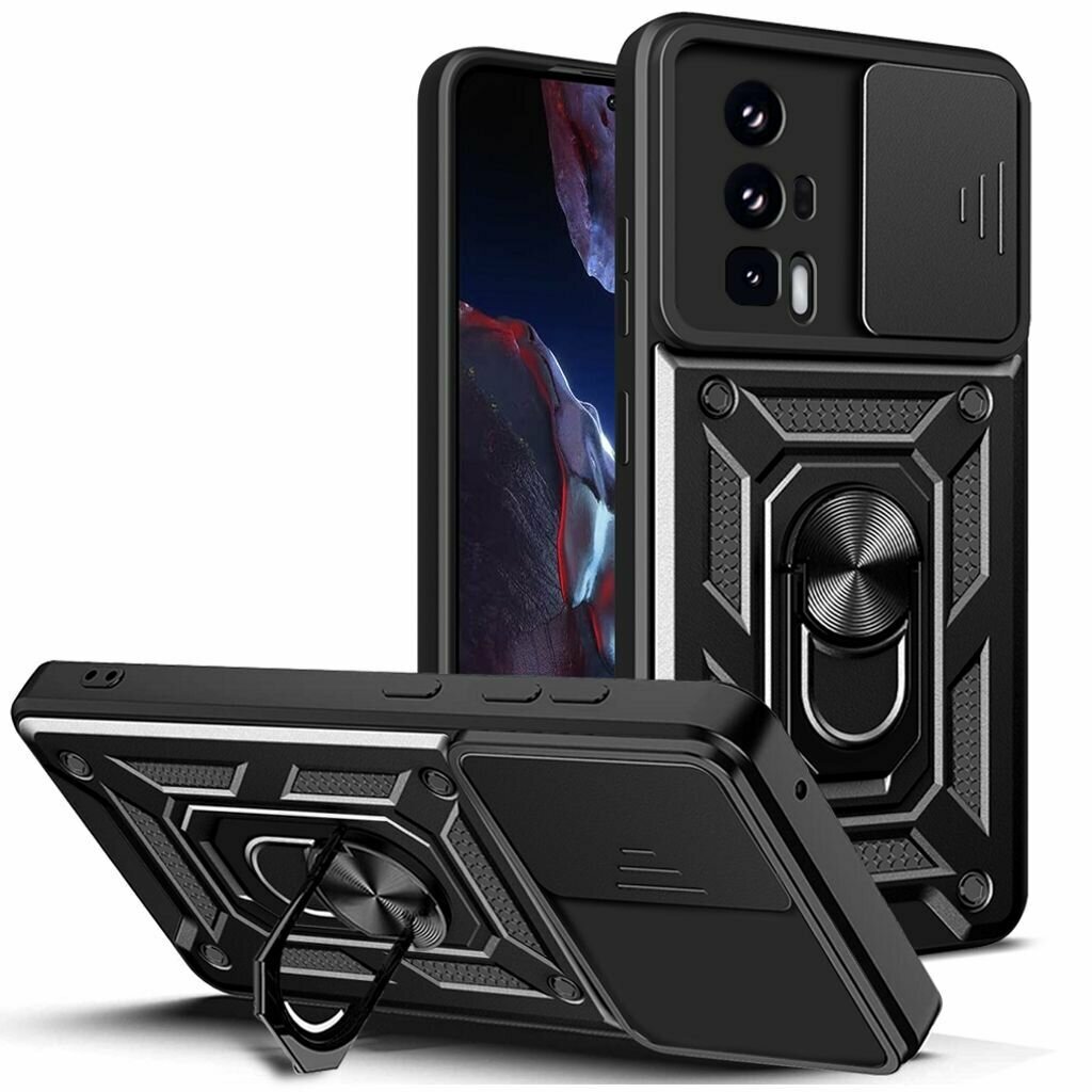 Чехол противоударный для Xiaomi Poco F5 Pro / Поко Ф5 Про с защитой камеры armors (Черный)