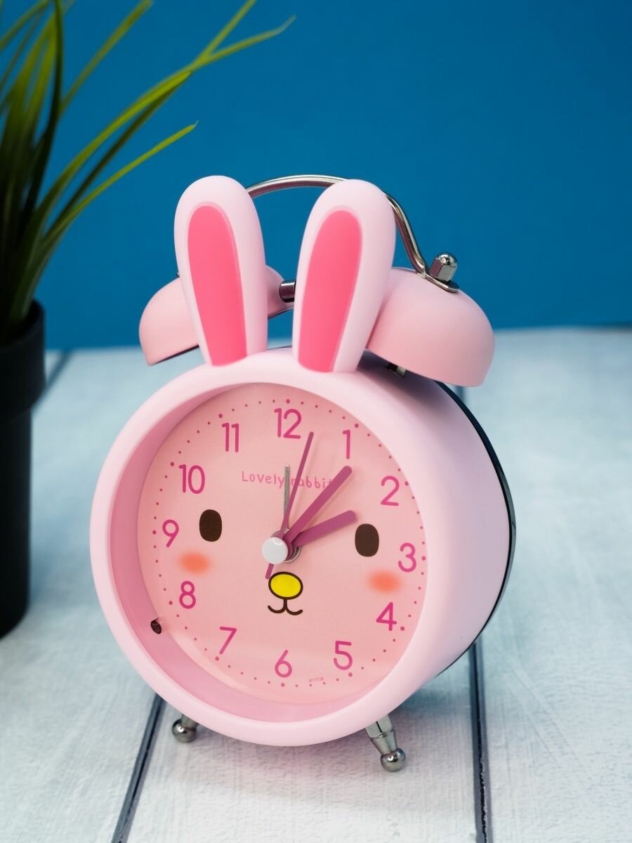 Часы настольные с будильником Cute rabbit pink