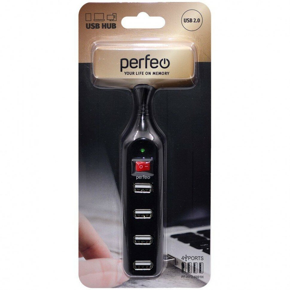 USB-концентратор Perfeo USB-HUB 4 Port (PF-HYD-6001H Black)