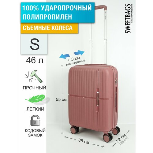 фото Чемодан , 46 л, размер s, розовый sweetbags