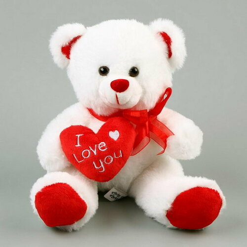 Мягкая игрушка Медведь, с сердцем, 19 см, цвет белый