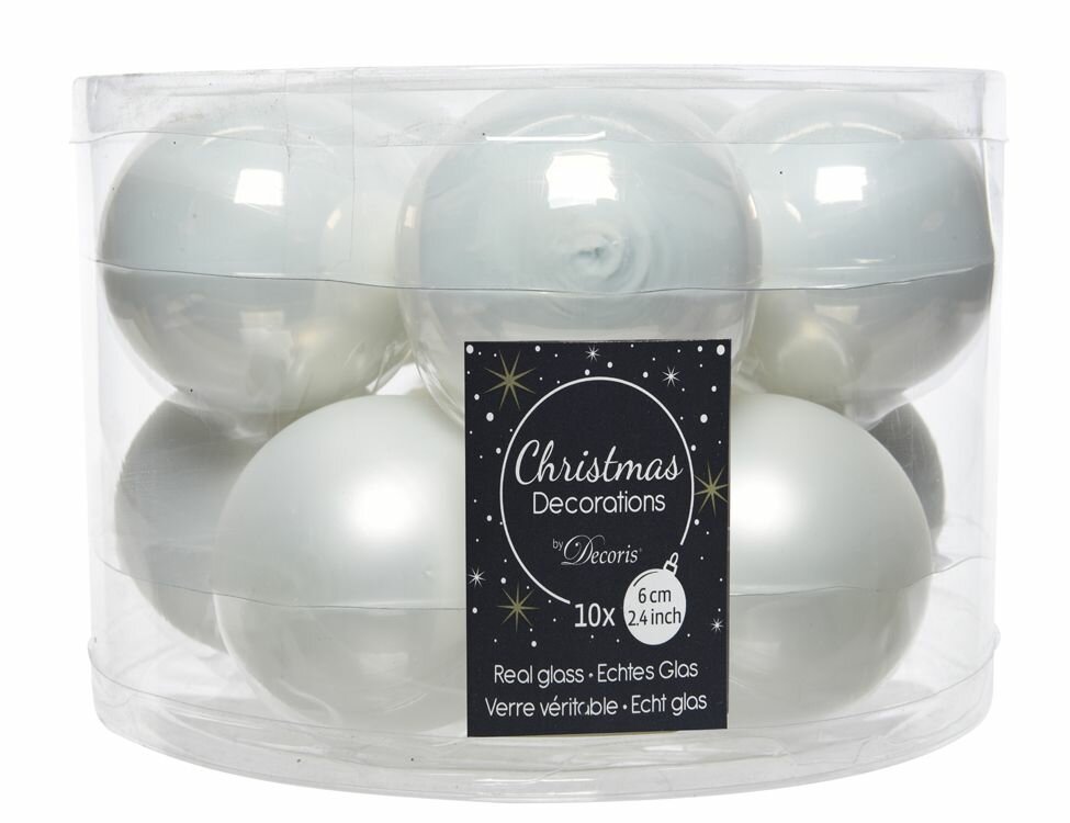Набор стеклянных шаров матовых и глянцевых, цвет: белый, 60 мм, упаковка 10 шт, Kaemingk (Decoris)