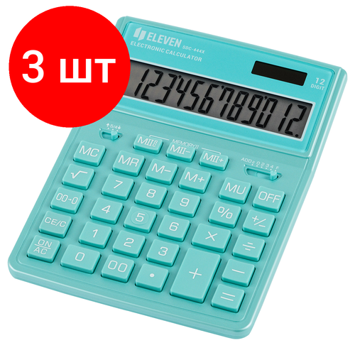 калькулятор настольный eleven sdc 444x pk 12 разрядов двойное питание 155×204×33мм розовый Комплект 3 шт, Калькулятор настольный Eleven SDC-444X-GN, 12 разрядов, двойное питание, 155*204*33мм, бирюзовый