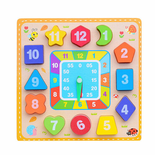 Часы с объемными вкладышами часы секундные познавательные цветные игрушки для детей раннее дошкольное учебное пособие детские деревянные часы монтессори игрушка