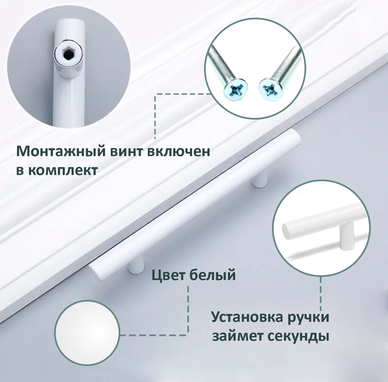 Ручка мебельная рейлинг, d=12мм, м/о 128мм, RRL001WH белый, 4 шт. - фотография № 2