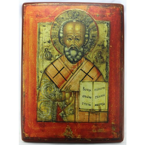 Икона Николай Чудотворец, деревянная иконная доска, левкас, ручная работа (Art.1199Б)