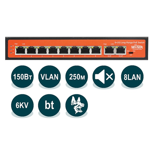 Коммутатор неуправляемый Wi-Tek WI-PS210G v2 1208300₽