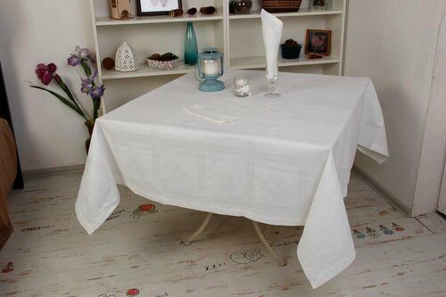Скатерть на стол, 130х170, тканевая, цвет белый, хлопок и лен, 