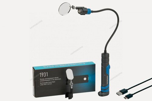 Изображение товара Фонарь светодиодный, гибкий с двумя зеркалами, аккумуляторная для автосервиса NORDBERG