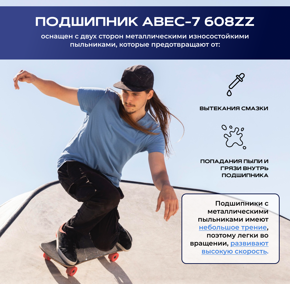 Подшипник ABEC-7, 608ZZ, со стальным пыльником