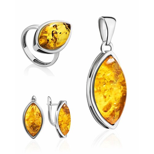фото Комплект бижутерии: подвеска, кольцо, серьги, янтарь, желтый amberhandmade