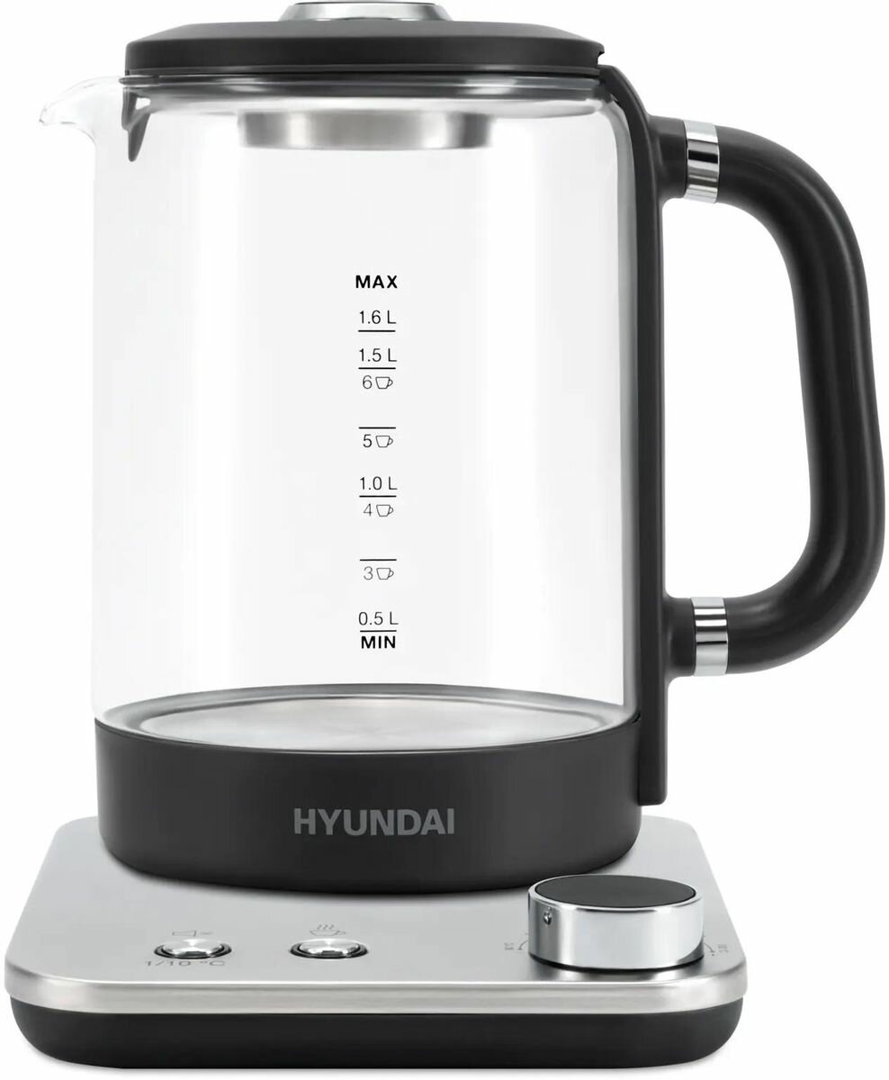 Чайник электрический Hyundai HYK-G5401, 2200Вт, серый и серебристый