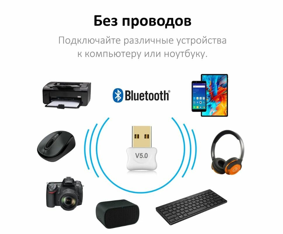 Адаптер Bluetooth 5.0 USB Dongle для компьютера ноутбука