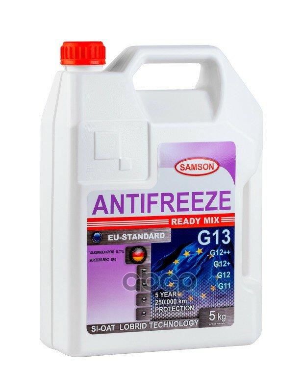 Антифриз Samson Eu-Standard G13g12++ 5 Кг (Фиолет) Lobrid Vag Original G13, Astm D3306, Astm D4340, Astm D4985, Bs 6581 SAMSON ар.