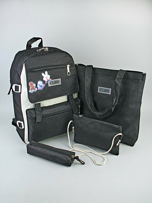 Рюкзак школьный комплект с пеналом, на молнии, из нейлона, гладкая фактура, карман для планшета, вмещает А4, черный
