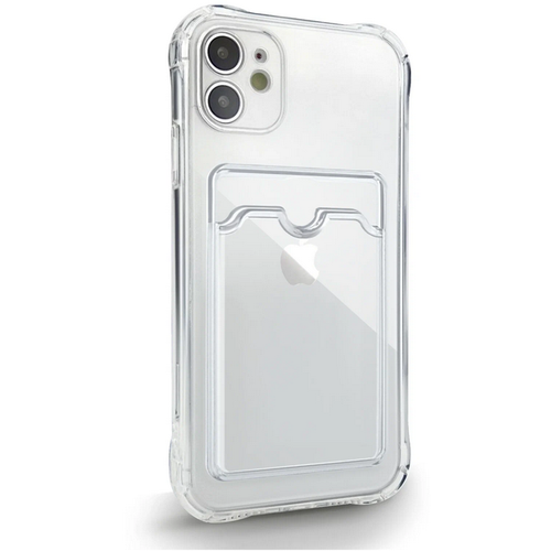 Чехол защитный на Apple iPhone 11 Айфон 11 прозрачный с карманом для карт противоударный чехол на iphone 11 айфон 11 с картой фиолетовый прозрачный