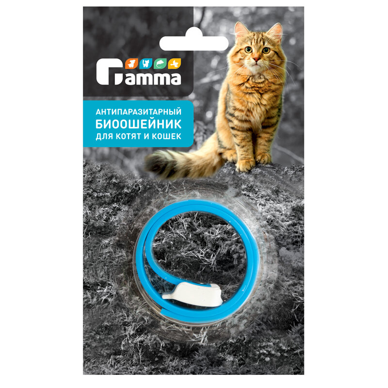 Ошейник для кошек от блох и клещей от бренда Gamma, 35х1х0.3cм. Цвета в ассортименте