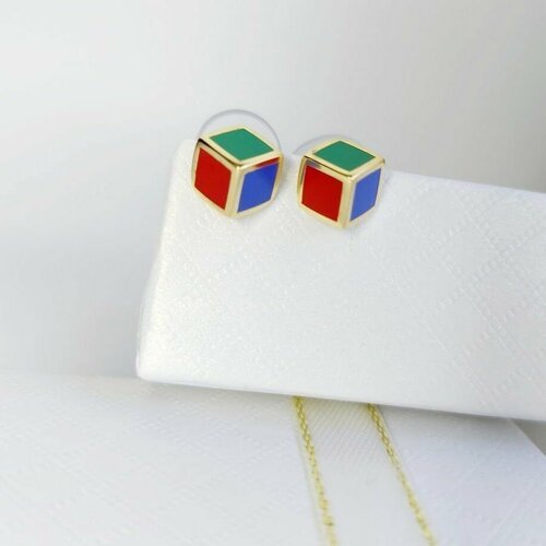 Серьги пусеты Dawu, эмаль, зеленый, синий