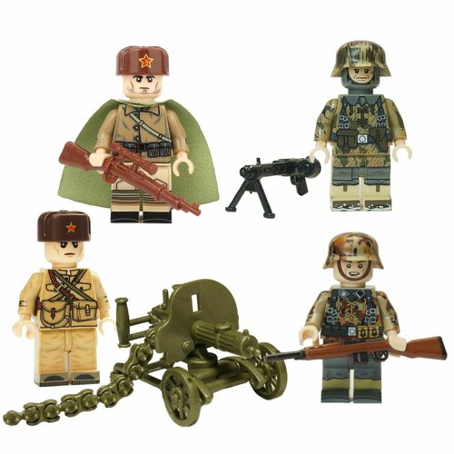 конструктор cobi small army world war ii 2026 набор фигурок американских солдат с аксессуарами Набор солдатиков Великая Отечественная Война 5 штук с пулеметом Максим / набор военных человечков, армия совместимая с Лего (4,5 см, пакет)