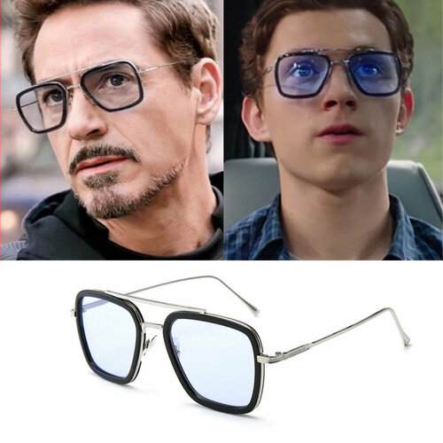 Солнцезащитные очки Тони голубые с серебряной оправой, голубой детские солнцезащитные очки человек паук