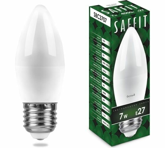 Светодиодная лампа SAFFIT SBC3707 Свеча E27 7W 4000K 55033